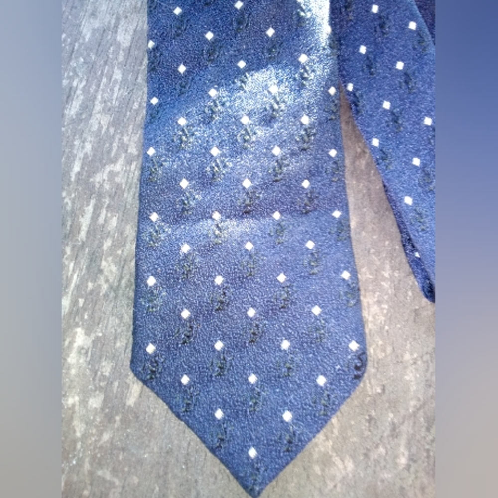 Vintage Beau Brummell  Blue Skinny Polka Dot Tie - Picture 5 of 16